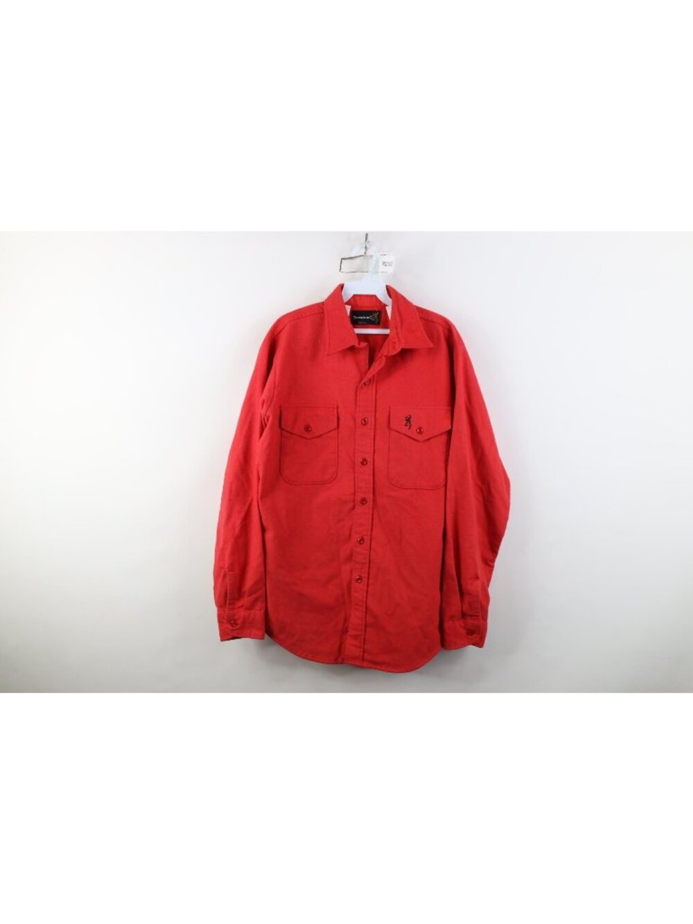 Vtg 90s Browning Hunting Mens Medium Heavy Chamois Cloth Button Shirt Red USA